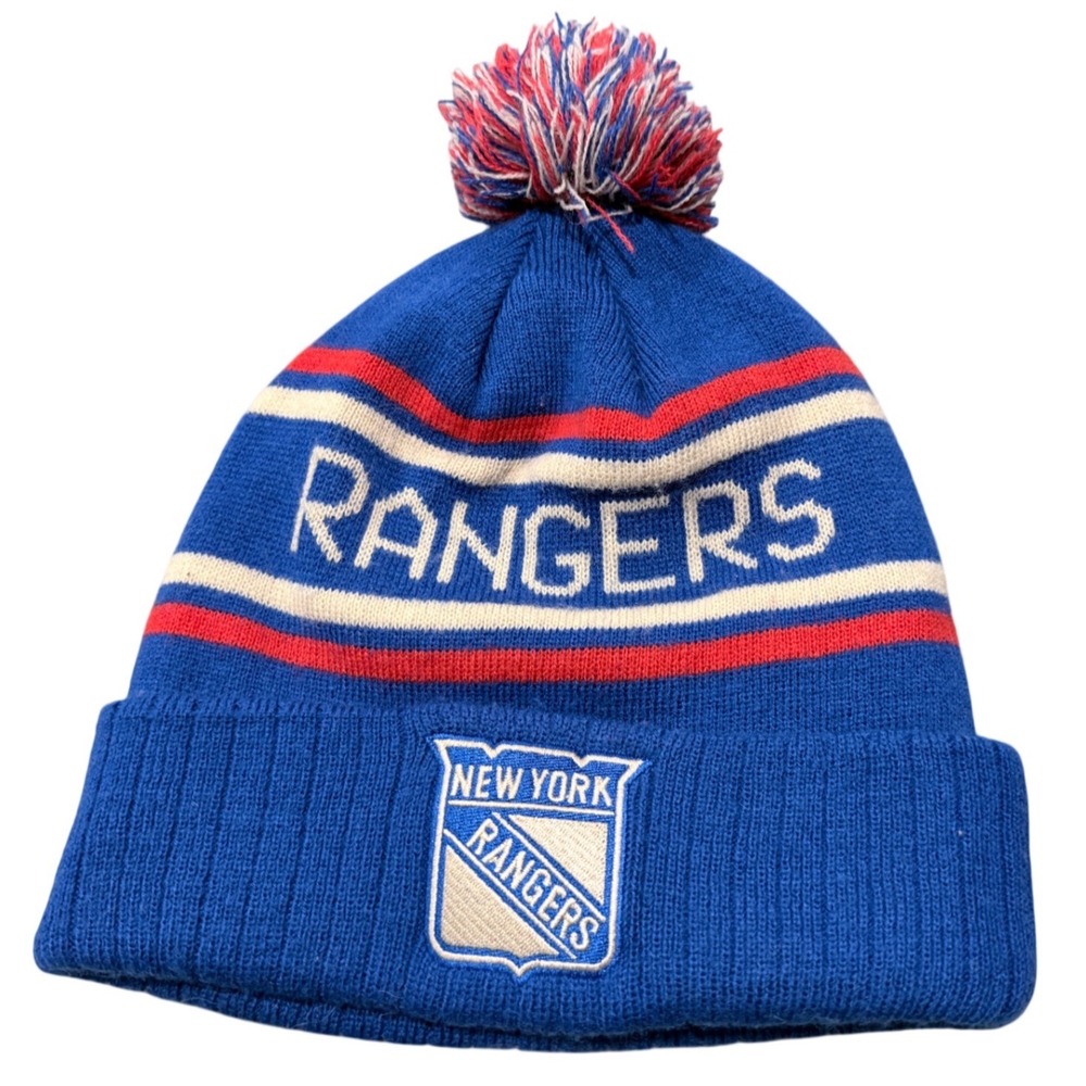 Vintage New York‎ Rangers NHL Knit Pom Beanie Hat One Size Fits All Blue Vietnam